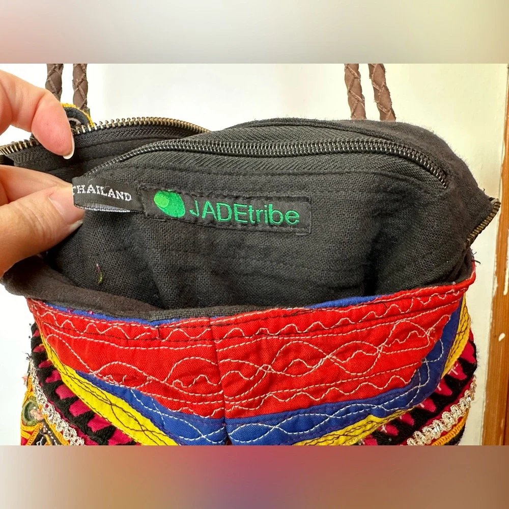 JADEtribe Brigitte Bag one of a kind tribal textile cross body leather strap